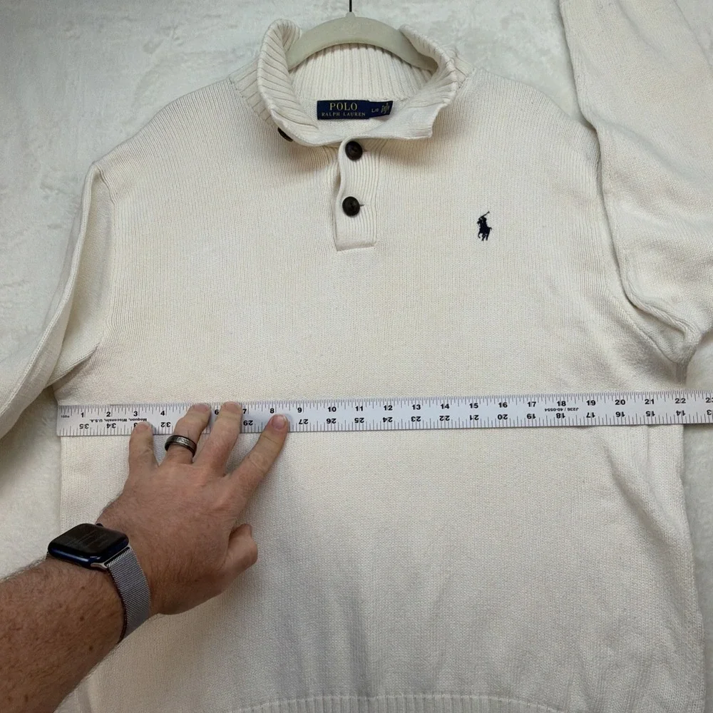 Polo Ralph Lauren‎ Sweater Mock Neck Button Collar Pony Logo Cream Mens Large